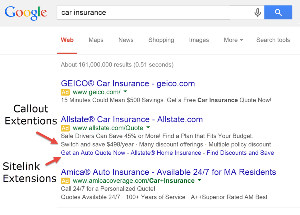 Example Callout Extensions Adwords