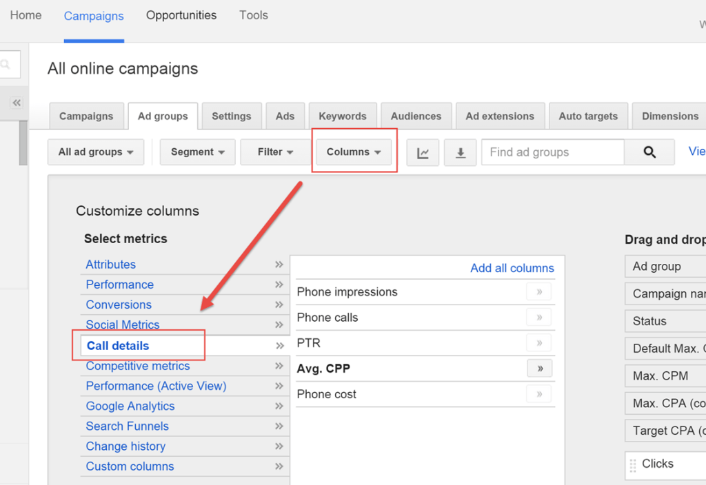 Viewing Call Conversions in Adwords